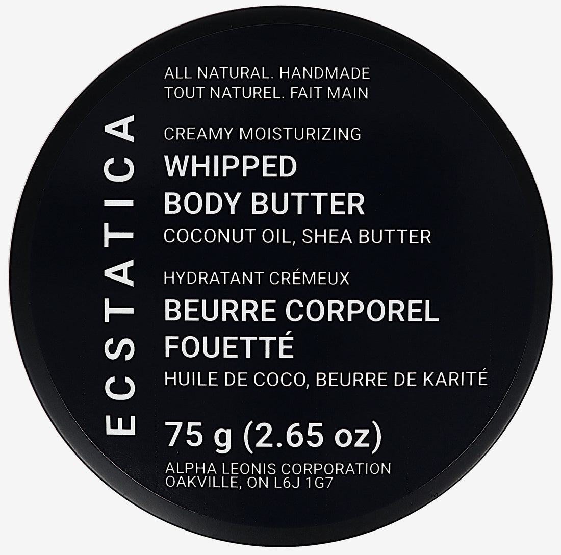 Ecstatica Canadian All-Natural Handmade Local Creamy Maximum Delicacy Whipped Body Butter Coconut Oil, Shea Butter 75 g (2.65 oz) Top Lid