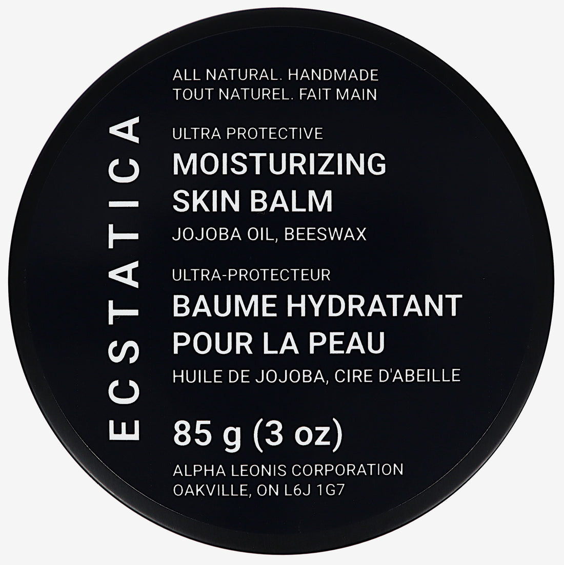 Ecstatica Canadian All-Natural Handmade Local Ultra Protection Moisturizing Skin Balm Cocoa Butter, Coconut Oil, Grapeseed Oil, Jojoba Oil, Shea Butter, Beeswax 85 g (3 oz) Top Lid