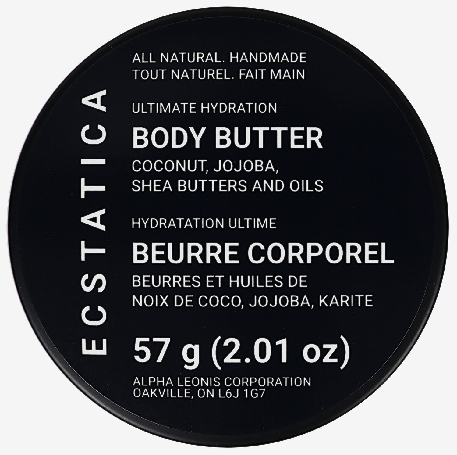 ECSTATICA Canadian All-Natural Handmade Local Ultimate Hydration Body Butter - Coconut Oil, Jojoba Oil, Shea Butter 57 g (2.01 oz) Top Lid