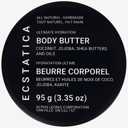 ECSTATICA Canadian All-Natural Handmade Local Ultimate Hydration Body Butter - Coconut Oil, Jojoba Oil, Shea Butter 95 g (3.35 oz) Top Lid