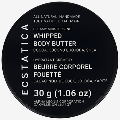 Ecstatica Canadian All-Natural Handmade Local Creamy Maximum Delicacy Whipped Body Butter Cocoa Butter, Coconut Oil, Jojoba Oil, Shea Butter 30 g (1.06 oz) Top Lid