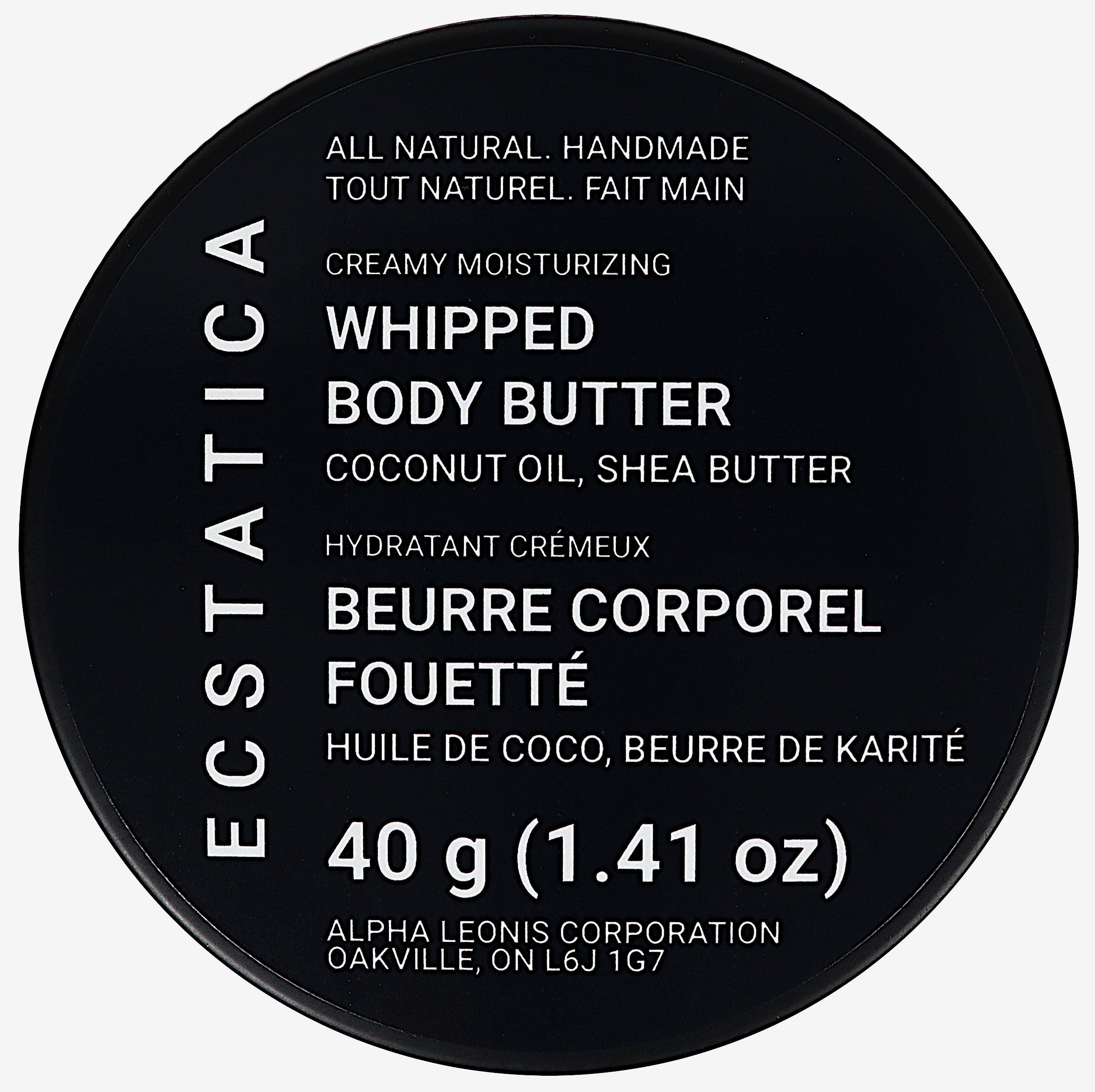 Ecstatica Canadian All-Natural Handmade Local Creamy Maximum Delicacy Whipped Body Butter Coconut Oil, Shea Butter 40 g (1.41 oz) Top Lid