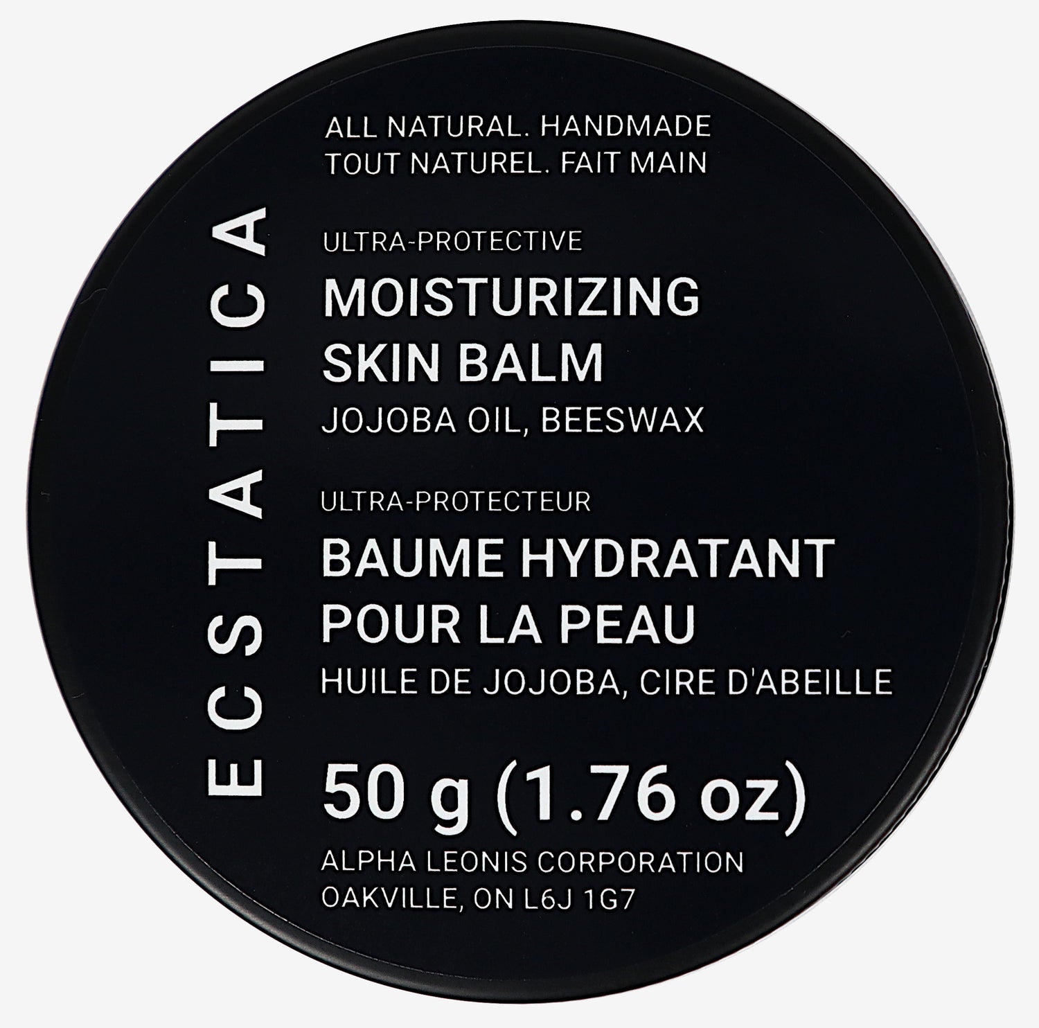 Ecstatica Canadian All-Natural Handmade Local Ultra Protection Moisturizing Skin Balm Cocoa Butter, Coconut Oil, Grapeseed Oil, Jojoba Oil, Shea Butter, Beeswax 50 g (1.76 oz) Top Lid