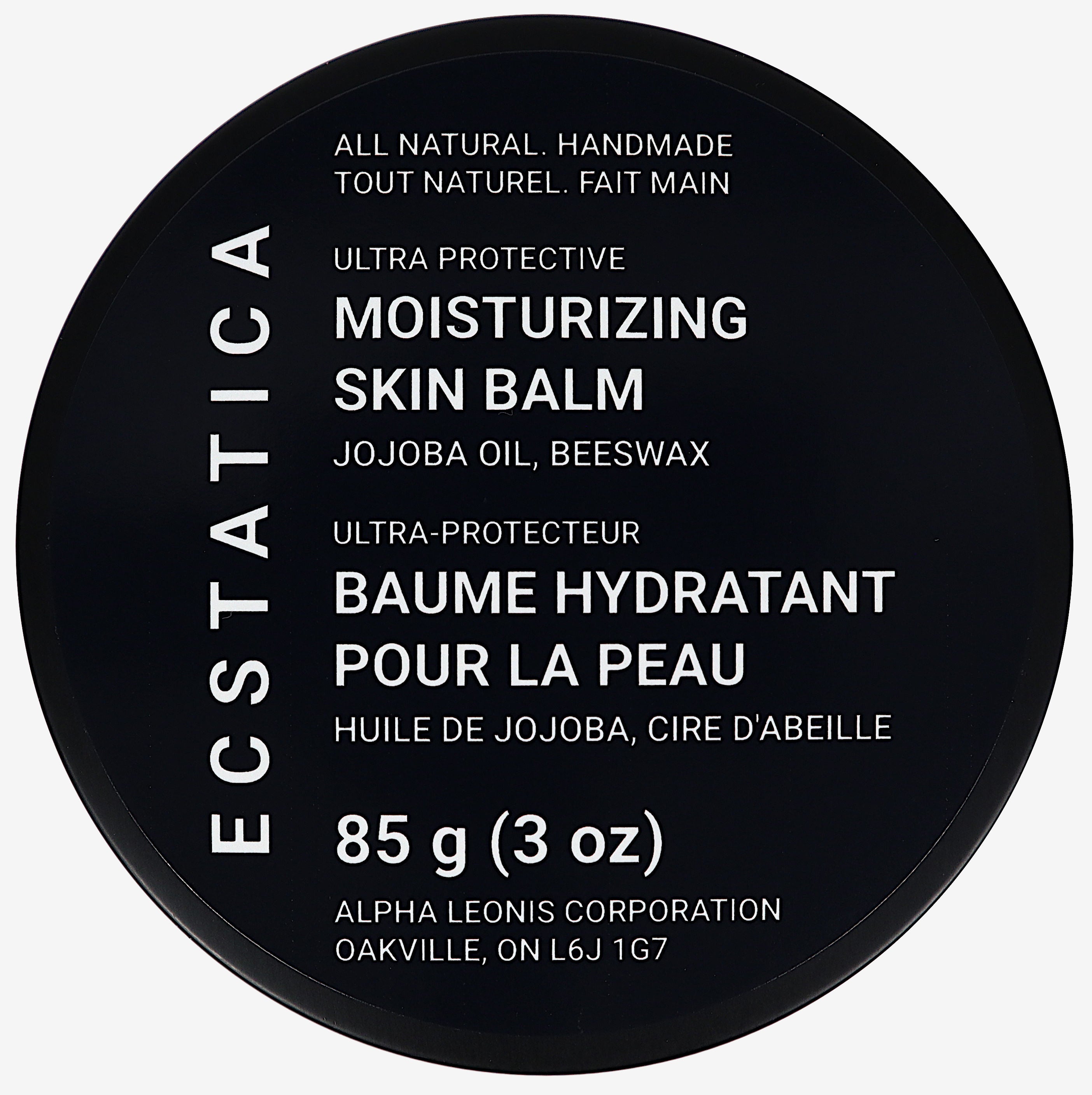 Ecstatica Canadian All-Natural Handmade Local Ultra Protection Moisturizing Skin Balm Cocoa Butter, Coconut Oil, Grapeseed Oil, Jojoba Oil, Shea Butter, Beeswax 85 g (3 oz) Top Lid